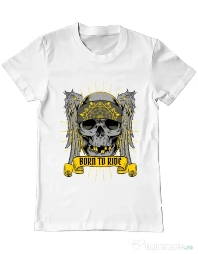 Tricou ADLER barbat Born to ride Alb