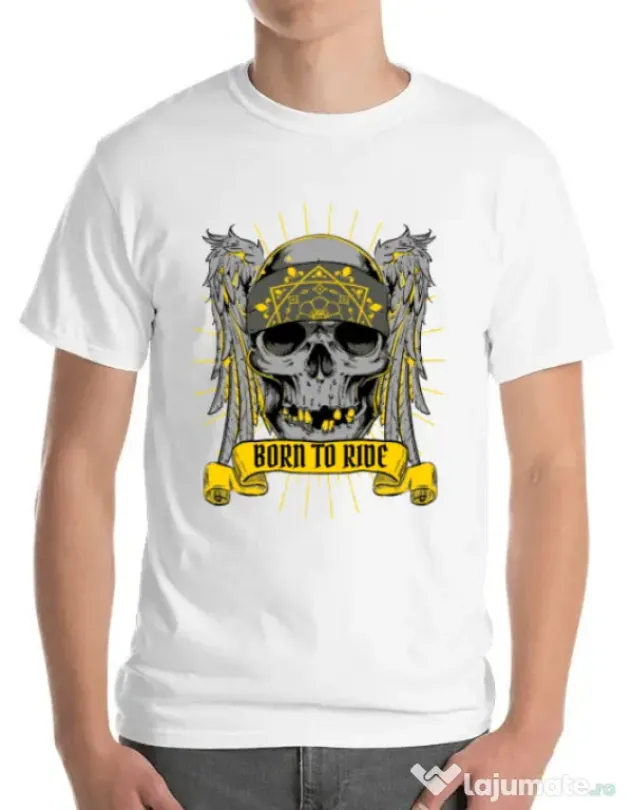 Tricou ADLER barbat Born to ride Alb
