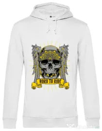 Hoodie barbat cu gluga Born to ride Alb