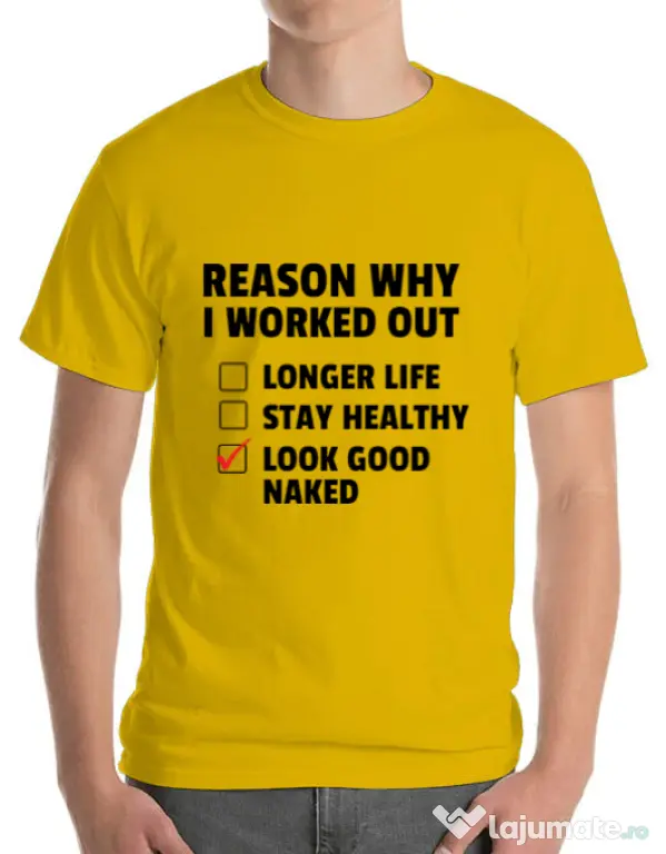 Tricou ADLER barbat Reason why I work out Galben