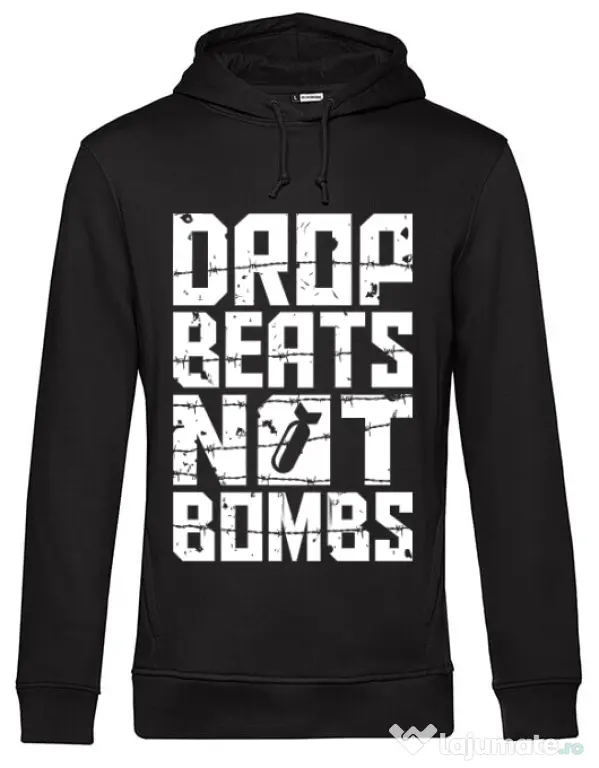 Hoodie barbat cu gluga Drop beats, not bombs Negru