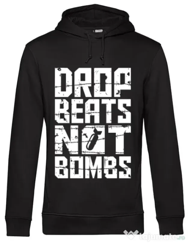 Hoodie barbat cu gluga Drop beats, not bombs Negru