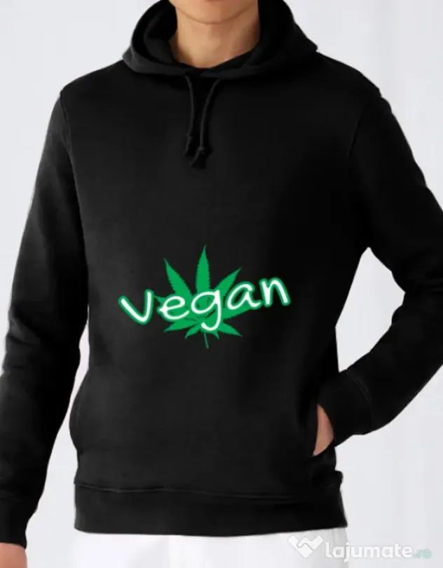 Hoodie barbat cu gluga Vegan Negru