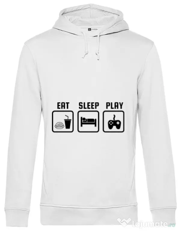 Hoodie barbat cu gluga Eat sleep play Alb