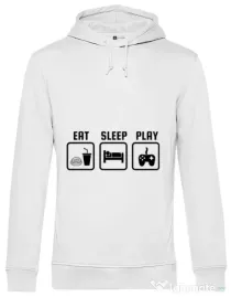 Hoodie barbat cu gluga Eat sleep play Alb