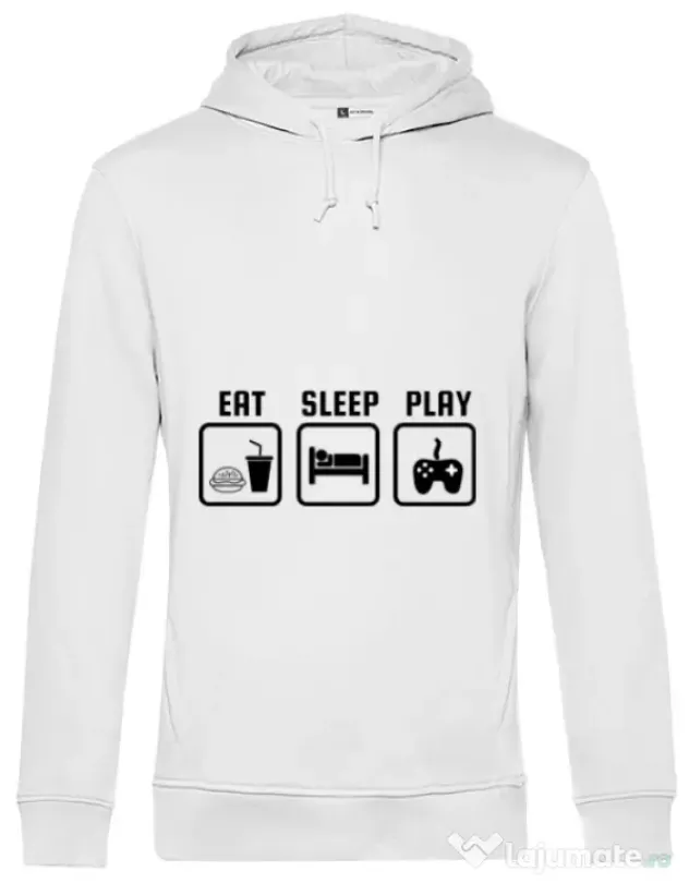 Hoodie barbat cu gluga Eat sleep play Alb