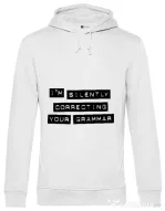 Hoodie barbat cu gluga Grammar nazi Alb