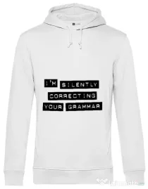 Hoodie barbat cu gluga Grammar nazi Alb