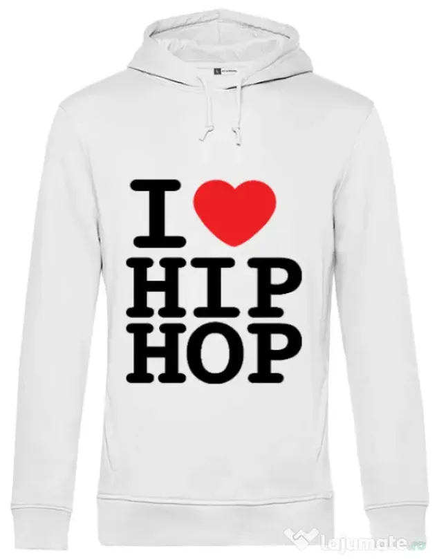 Hoodie barbat cu gluga I love hip hop Alb