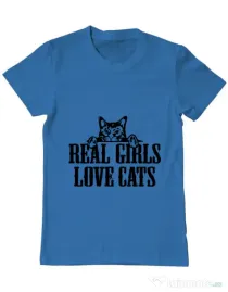 Tricou ADLER barbat Real girls love cats Albastru azuriu