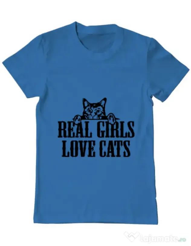 Tricou ADLER barbat Real girls love cats Albastru azuriu