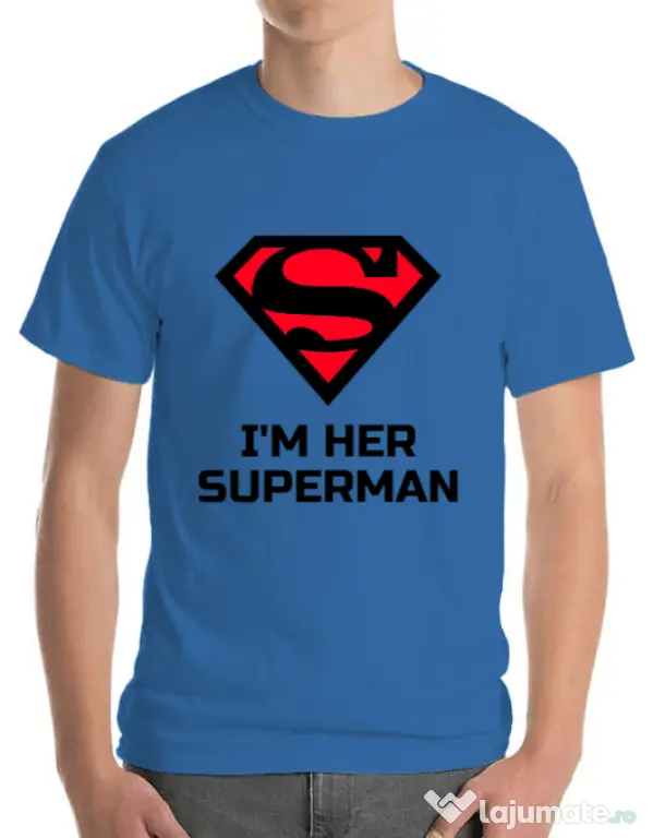 Tricou ADLER barbat I'm her Superman Albastru azuriu