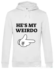 Hoodie barbat cu gluga He's my weirdo Alb