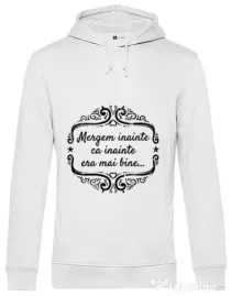 Hoodie barbat cu gluga Mergem inainte Alb
