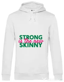 Hoodie barbat cu gluga Strong is the new skinny Alb