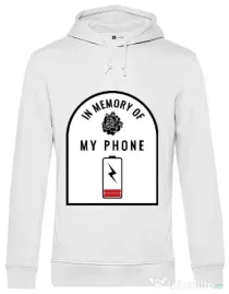 Hoodie barbat cu gluga In memory of my phone Alb