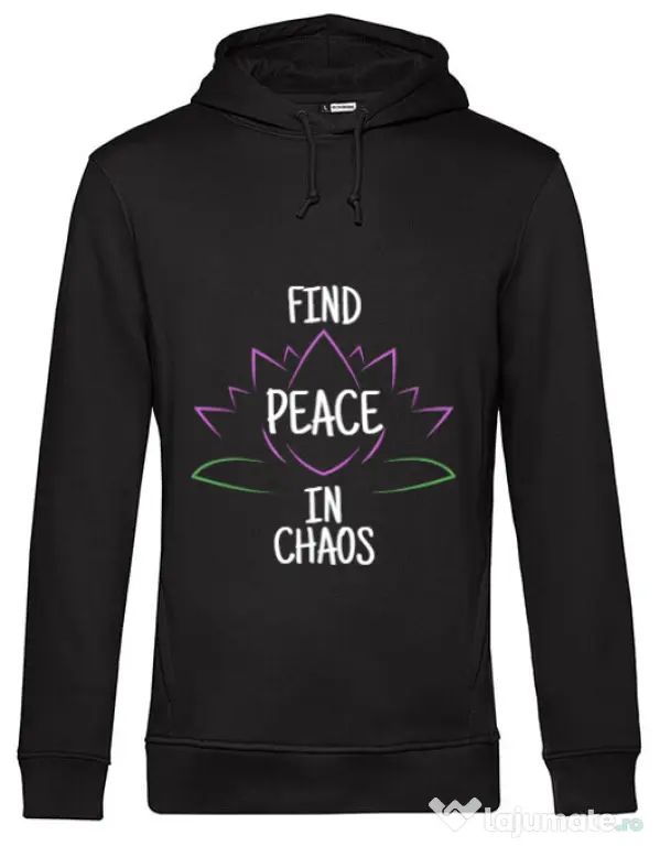 Hoodie barbat cu gluga Find peace Negru