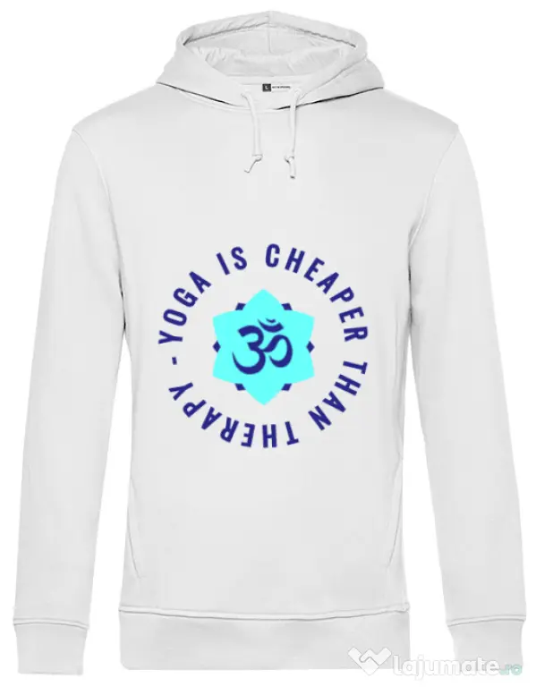 Hoodie barbat cu gluga Yoga is cheaper Alb