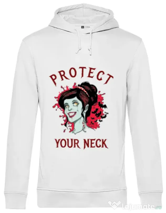Hoodie barbat cu gluga Protect your neck Alb