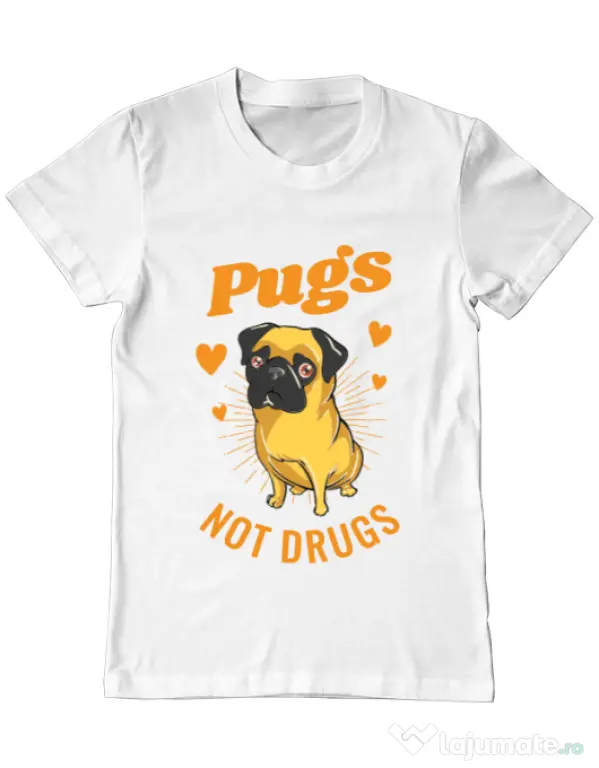 Tricou ADLER barbat Pugs not drugs Alb
