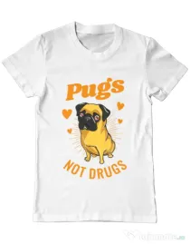Tricou ADLER barbat Pugs not drugs Alb