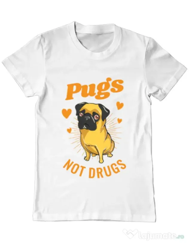Tricou ADLER barbat Pugs not drugs Alb