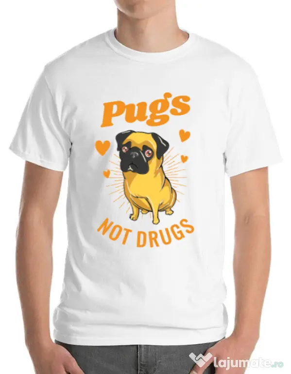 Tricou ADLER barbat Pugs not drugs Alb