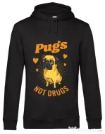 Hoodie barbat cu gluga Pugs not drugs Negru
