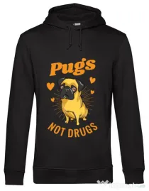 Hoodie barbat cu gluga Pugs not drugs Negru