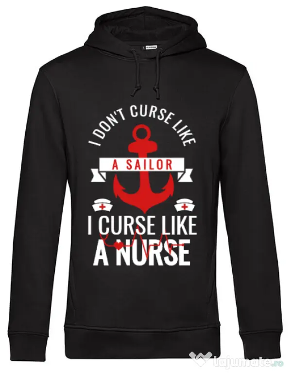 Hoodie barbat cu gluga Curse like a nurse Negru