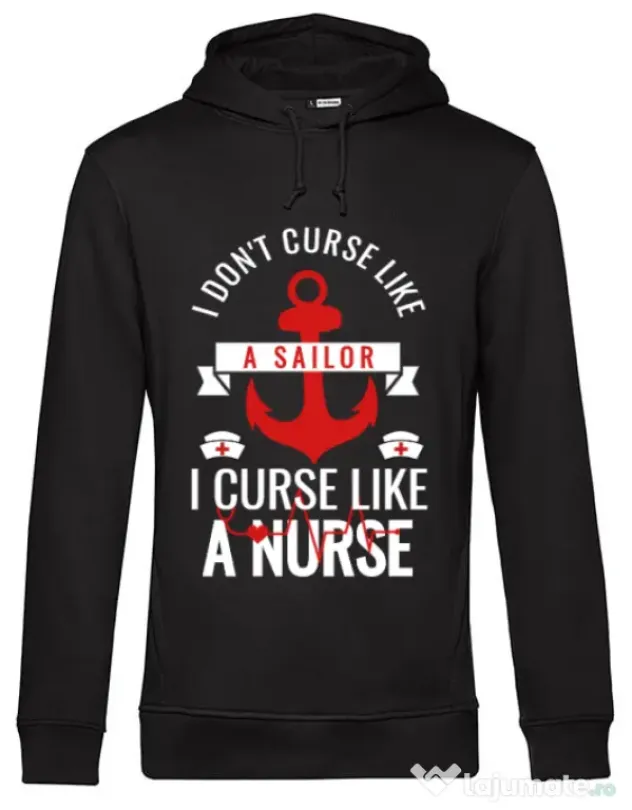 Hoodie barbat cu gluga Curse like a nurse Negru