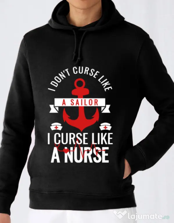 Hoodie barbat cu gluga Curse like a nurse Negru