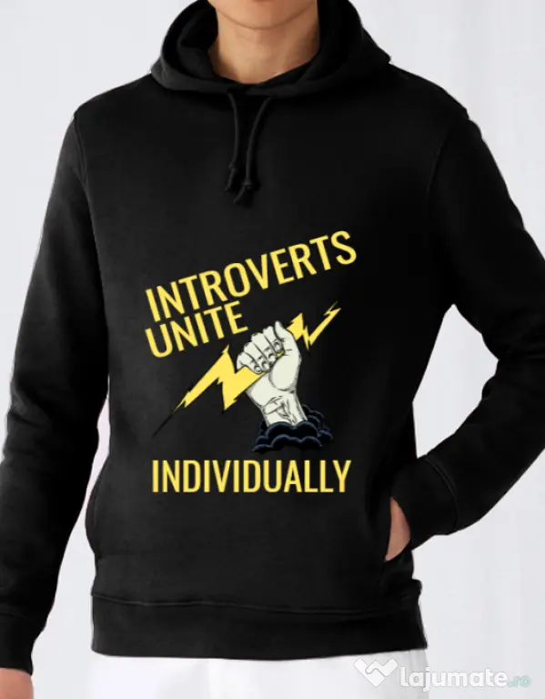 Hoodie barbat cu gluga Introverts unite Negru
