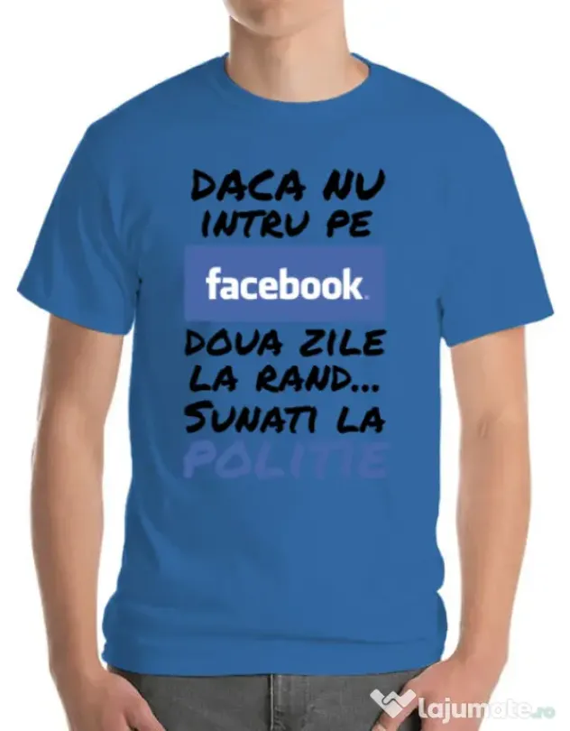 Tricou ADLER barbat Sunati la politie Albastru azuriu