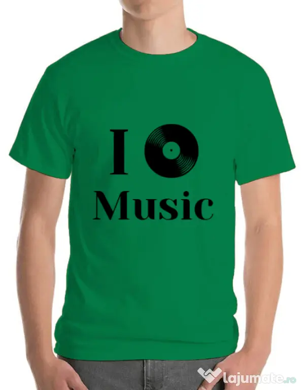 Tricou ADLER barbat I love music Verde mediu
