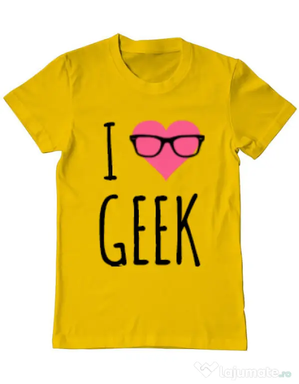 Tricou ADLER barbat I love geek Galben