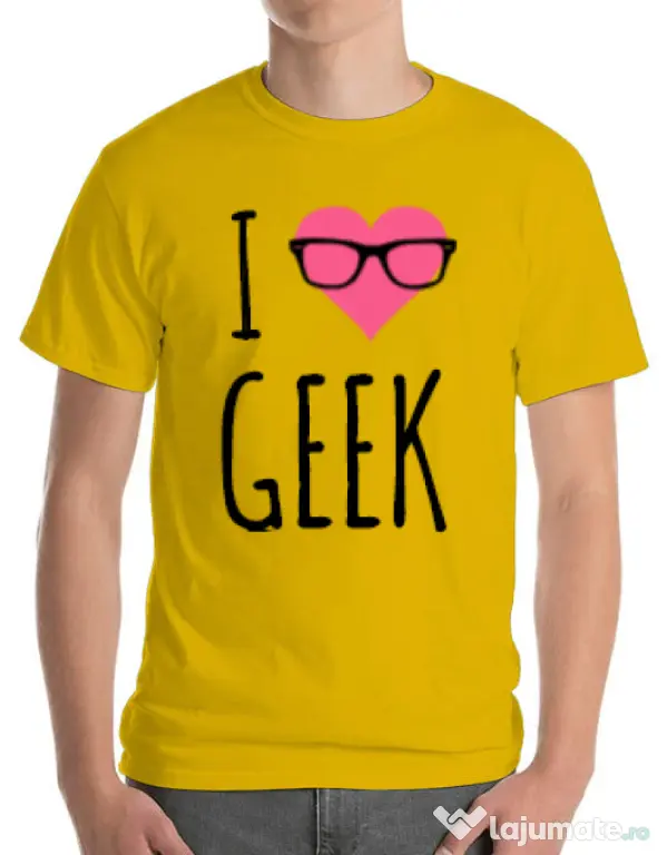 Tricou ADLER barbat I love geek Galben