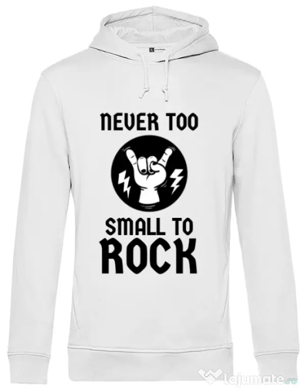 Hoodie barbat cu gluga Never too small to rock Alb