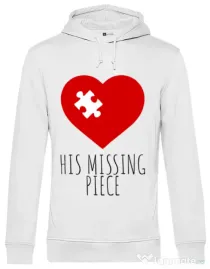 Hoodie barbat cu gluga His missing piece Alb