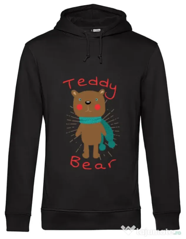 Hoodie barbat cu gluga Teddy bear Negru