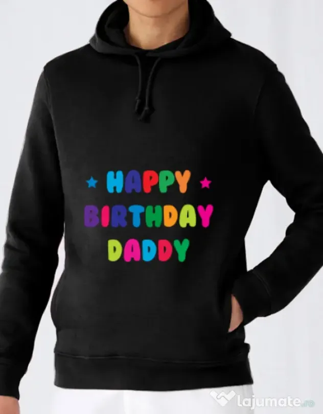 Hoodie barbat cu gluga Happy Birthday Daddy Negru