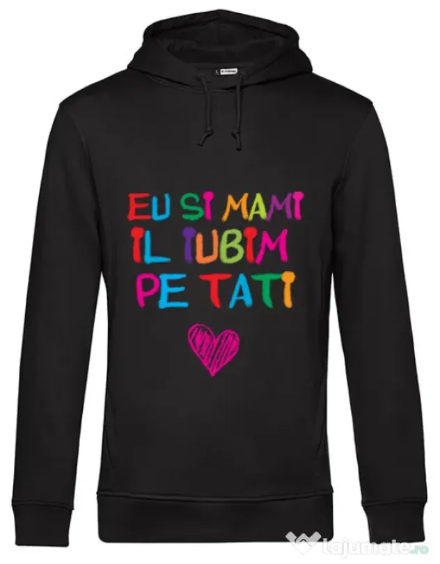 Hoodie barbat cu gluga Il iubim pe tati Negru