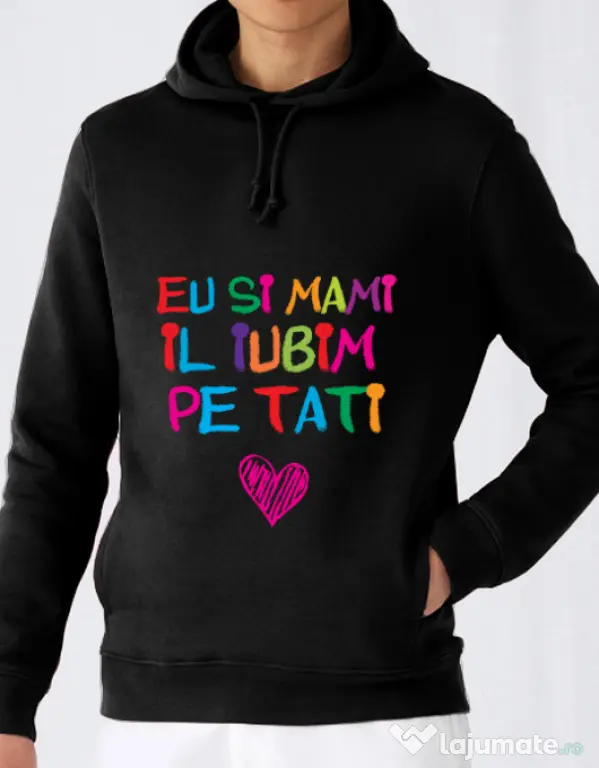 Hoodie barbat cu gluga Il iubim pe tati Negru