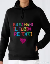 Hoodie barbat cu gluga Il iubim pe tati Negru