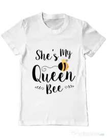 Tricou ADLER barbat She is my queen bee Alb