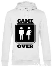 Hoodie barbat cu gluga Game over pregnant Alb
