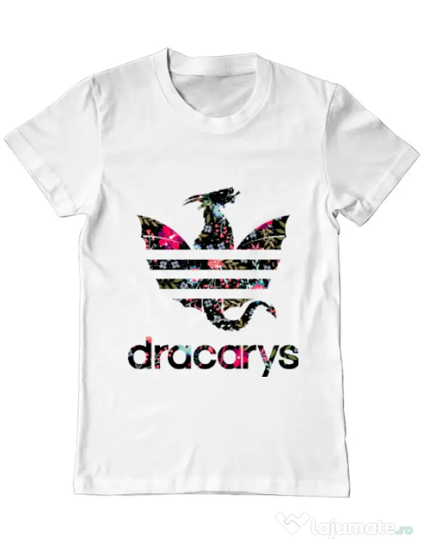 Tricou ADLER barbat Flower dracarys Alb