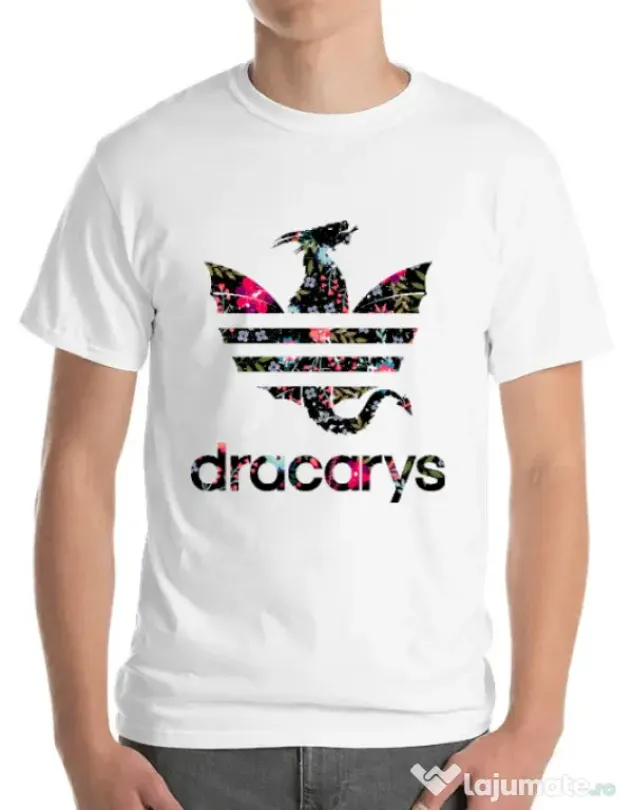 Tricou ADLER barbat Flower dracarys Alb