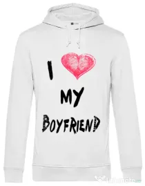 Hoodie barbat cu gluga I love my boyfriend Alb