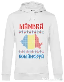 Hoodie barbat cu gluga Mandra romancuta Alb